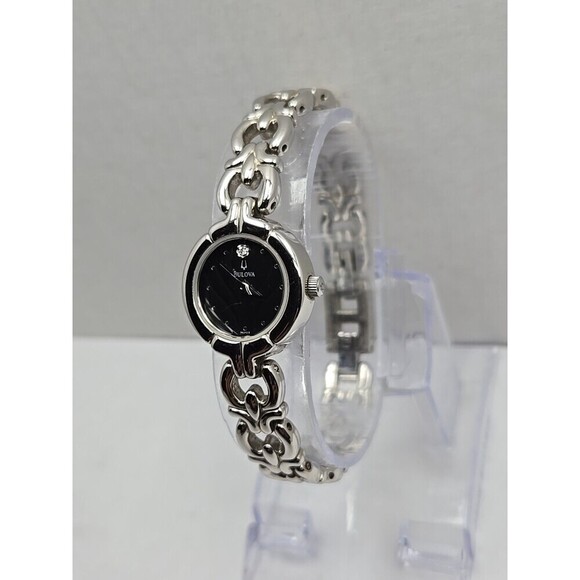 Bulova A3 Womens Diamond Quartz Watch Silver Bracelet Black Dial New Battery - Picture 2 of 10